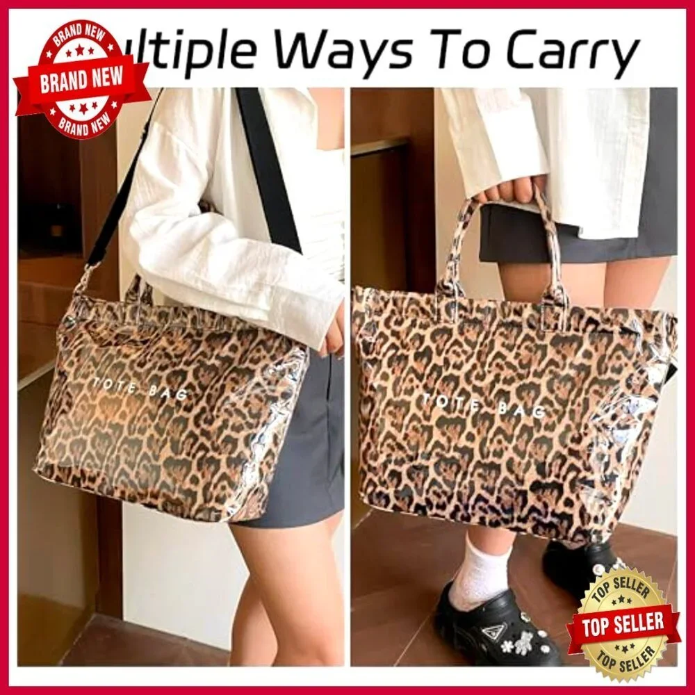 Large PVC Tote Bag with Letters Print, Waterproof Work Travel Shoulder Bag